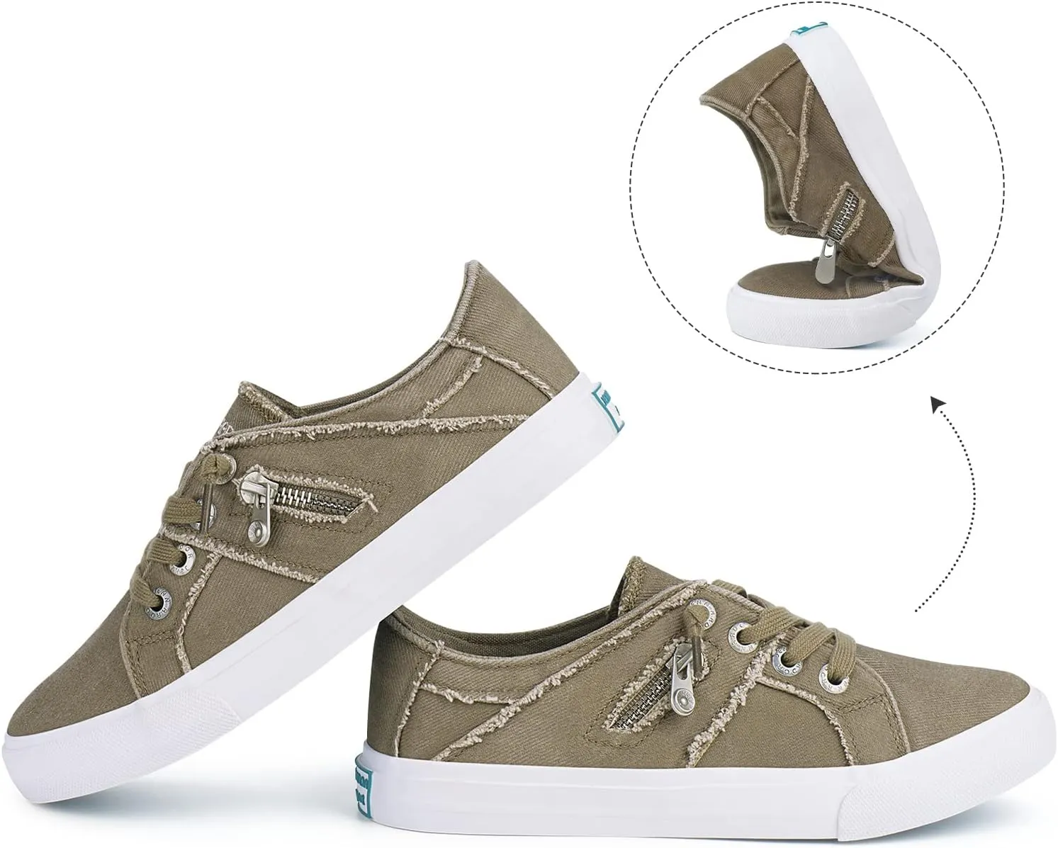 JENN ARDOR Women's Fashion Slip on Sneakers Tennis Shoes Non Slip Casual Canvas Shoes for Women Comfortable Walking Shoes Low Top Sneakers Flats with Zipper