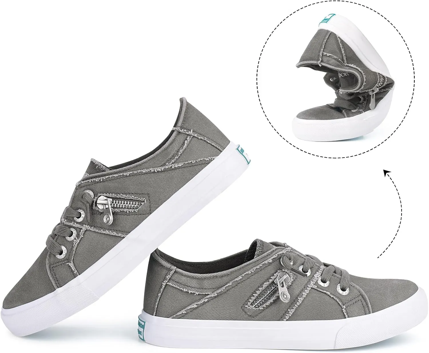 JENN ARDOR Women's Fashion Slip on Sneakers Tennis Shoes Non Slip Casual Canvas Shoes for Women Comfortable Walking Shoes Low Top Sneakers Flats with Zipper
