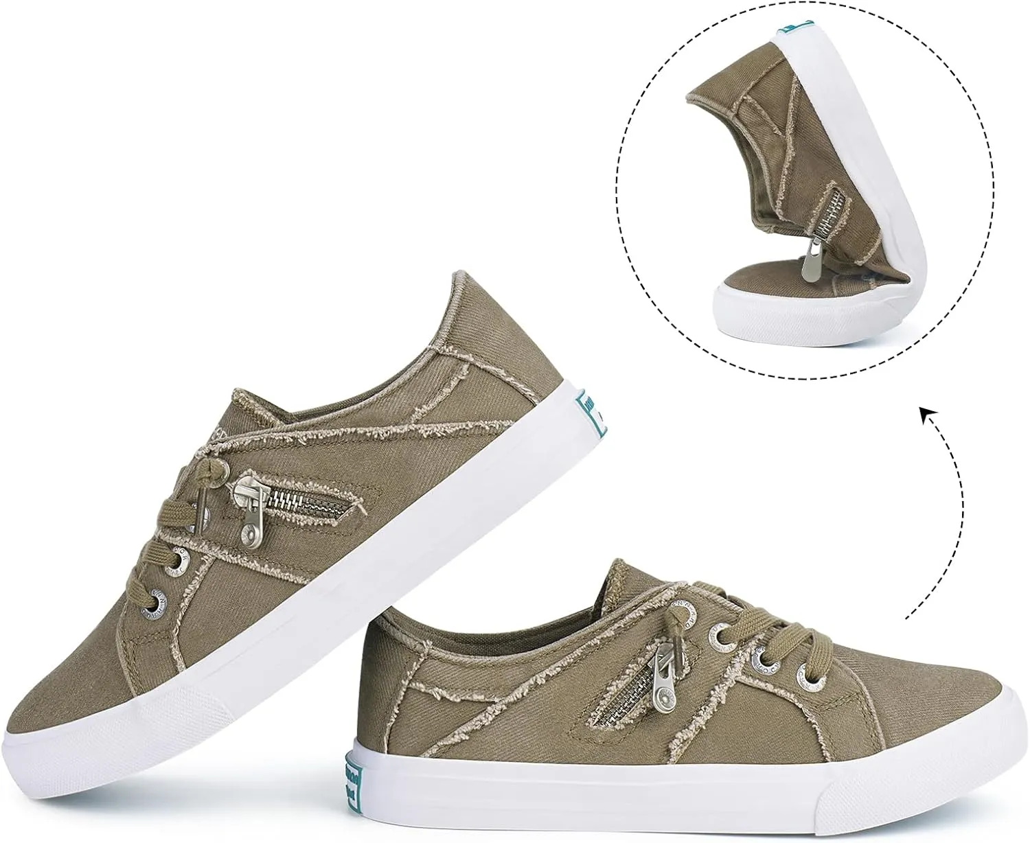 JENN ARDOR Women's Fashion Slip on Sneakers Tennis Shoes Non Slip Casual Canvas Shoes for Women Comfortable Walking Shoes Low Top Sneakers Flats with Zipper