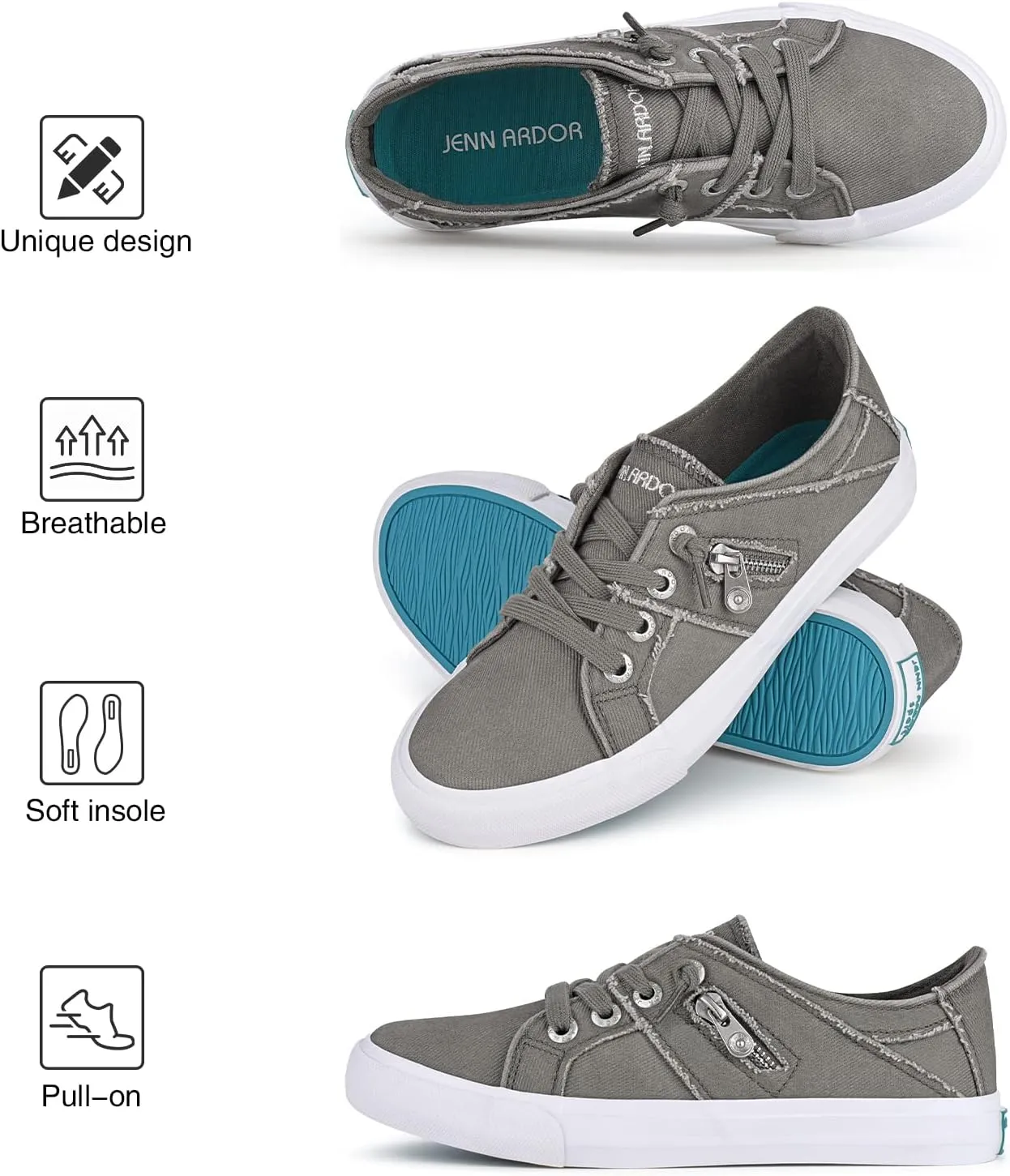 JENN ARDOR Women's Fashion Slip on Sneakers Tennis Shoes Non Slip Casual Canvas Shoes for Women Comfortable Walking Shoes Low Top Sneakers Flats with Zipper