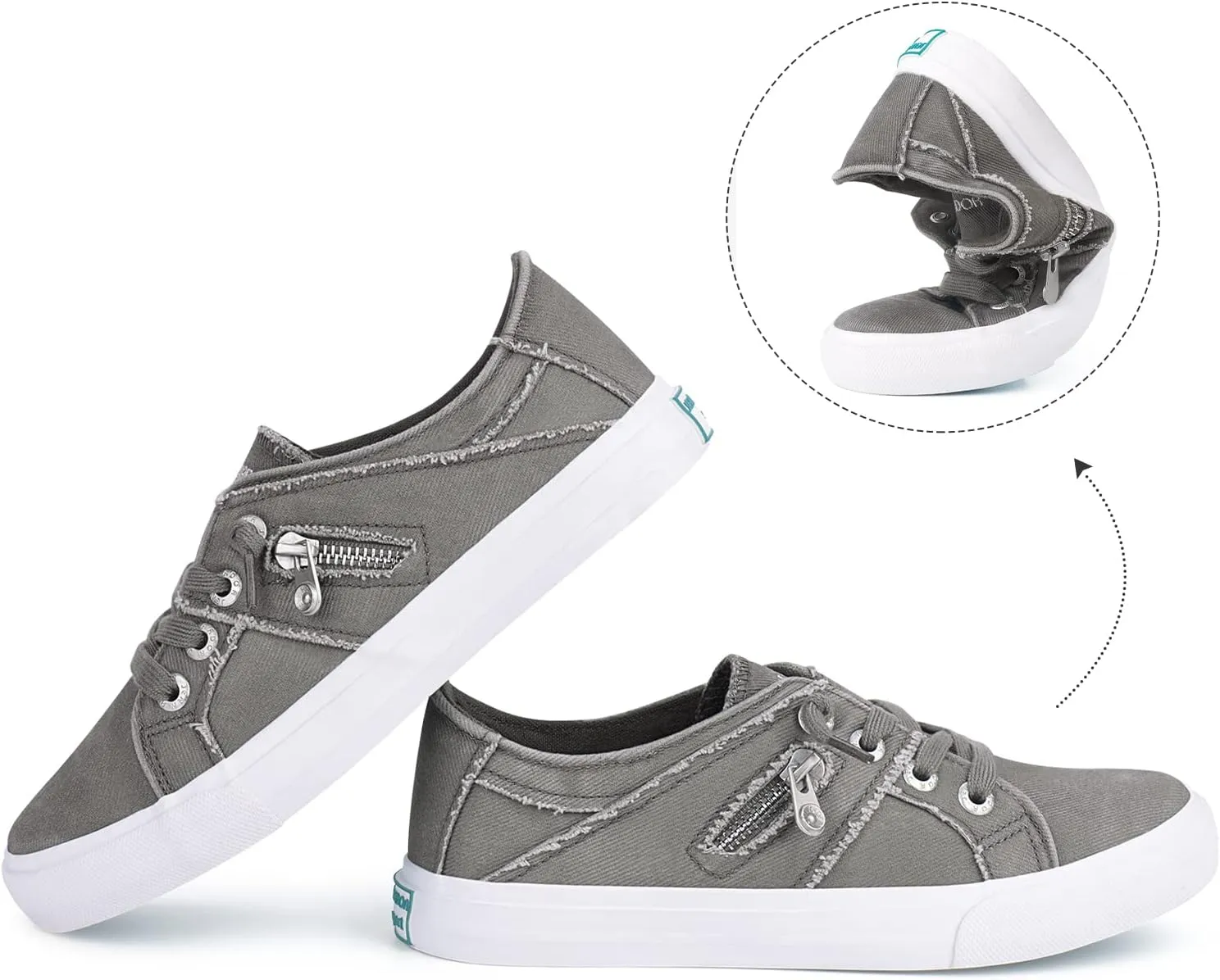 JENN ARDOR Women's Fashion Slip on Sneakers Tennis Shoes Non Slip Casual Canvas Shoes for Women Comfortable Walking Shoes Low Top Sneakers Flats with Zipper