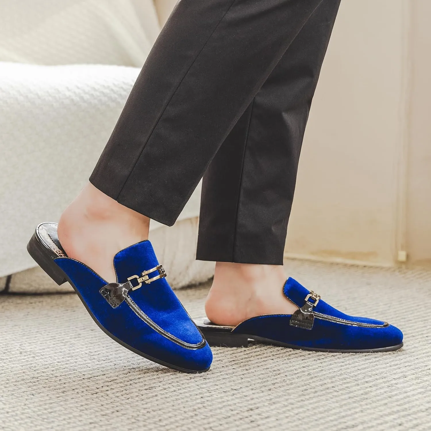 JITAI Mens Mules Velvet Slippers Slip-On Loafers for Men Casual Open Backless Sandals