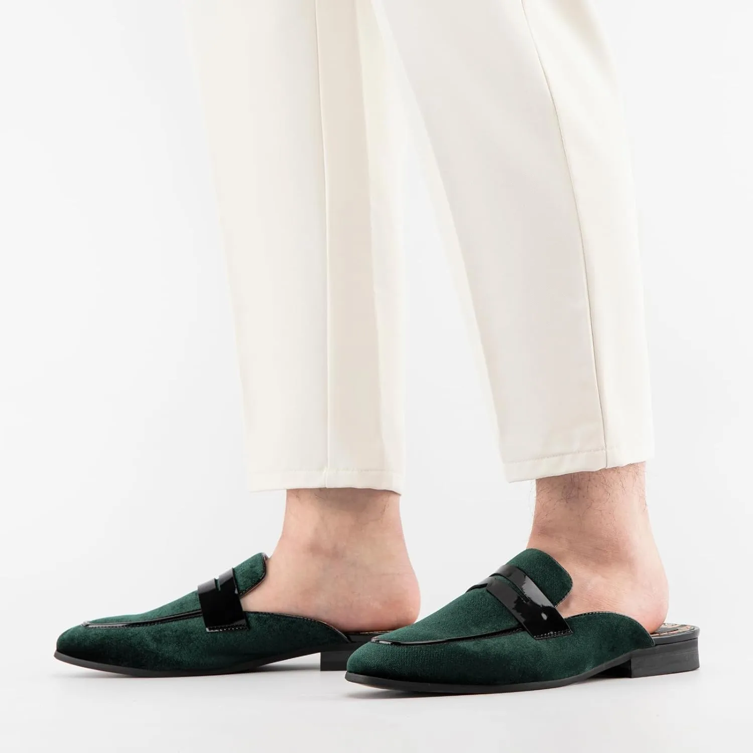 JITAI Mens Mules Velvet Slippers Slip-On Loafers for Men Casual Open Backless Sandals
