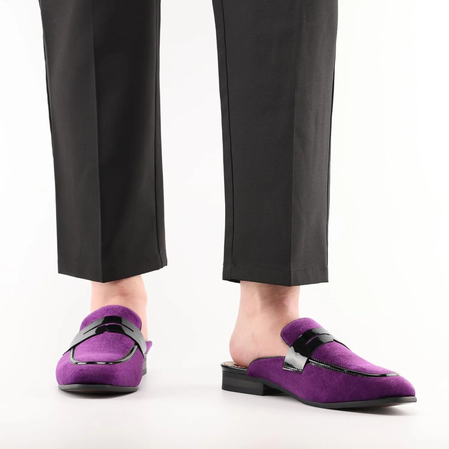 JITAI Mens Mules Velvet Slippers Slip-On Loafers for Men Casual Open Backless Sandals