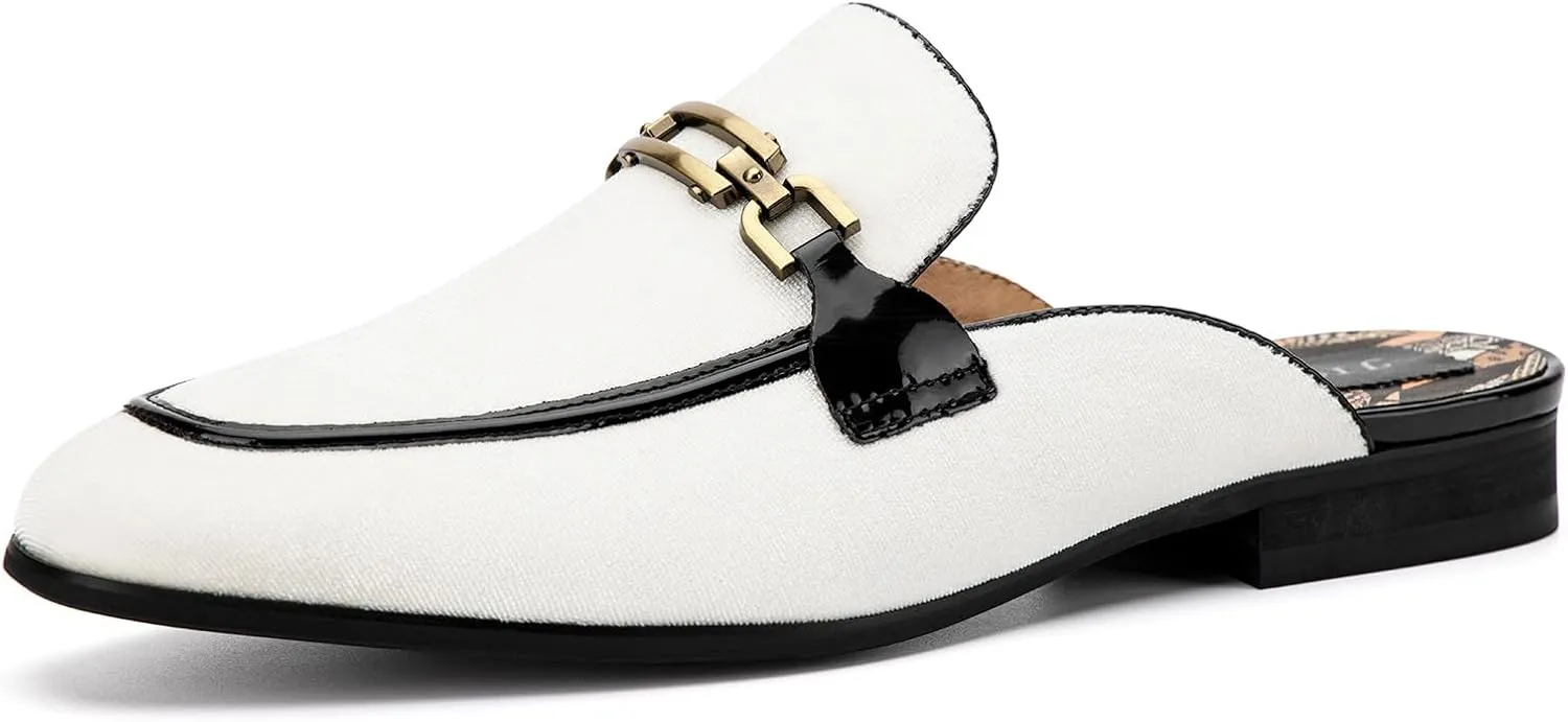 JITAI Mens Mules Velvet Slippers Slip-On Loafers for Men Casual Open Backless Sandals