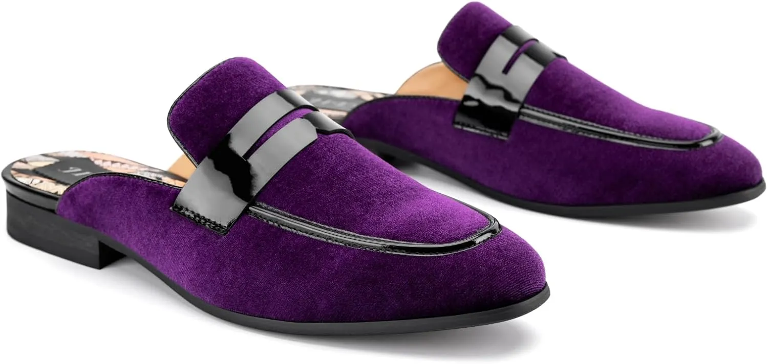 JITAI Mens Mules Velvet Slippers Slip-On Loafers for Men Casual Open Backless Sandals