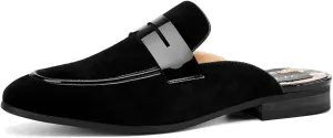JITAI Mens Mules Velvet Slippers Slip-On Loafers for Men Casual Open Backless Sandals