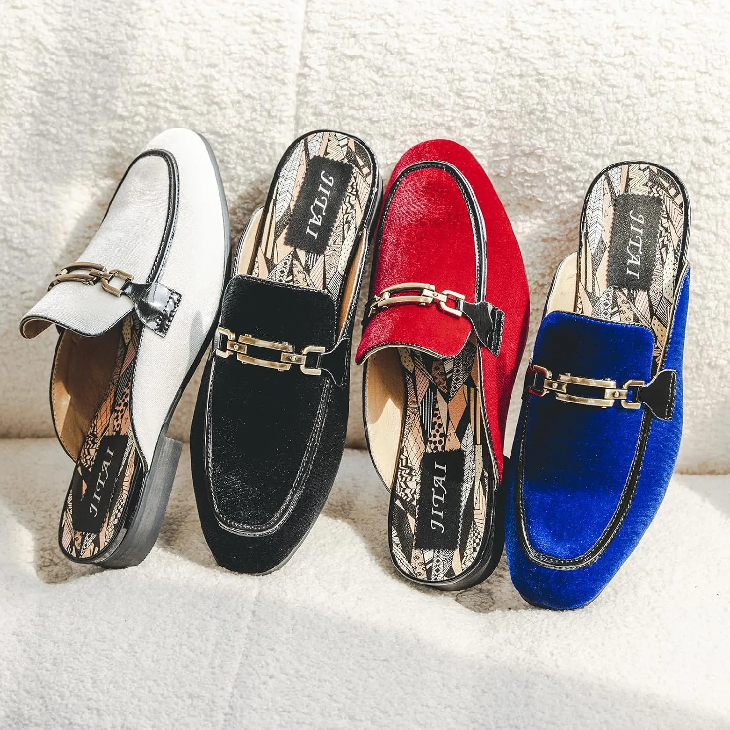 JITAI Mens Mules Velvet Slippers Slip-On Loafers for Men Casual Open Backless Sandals