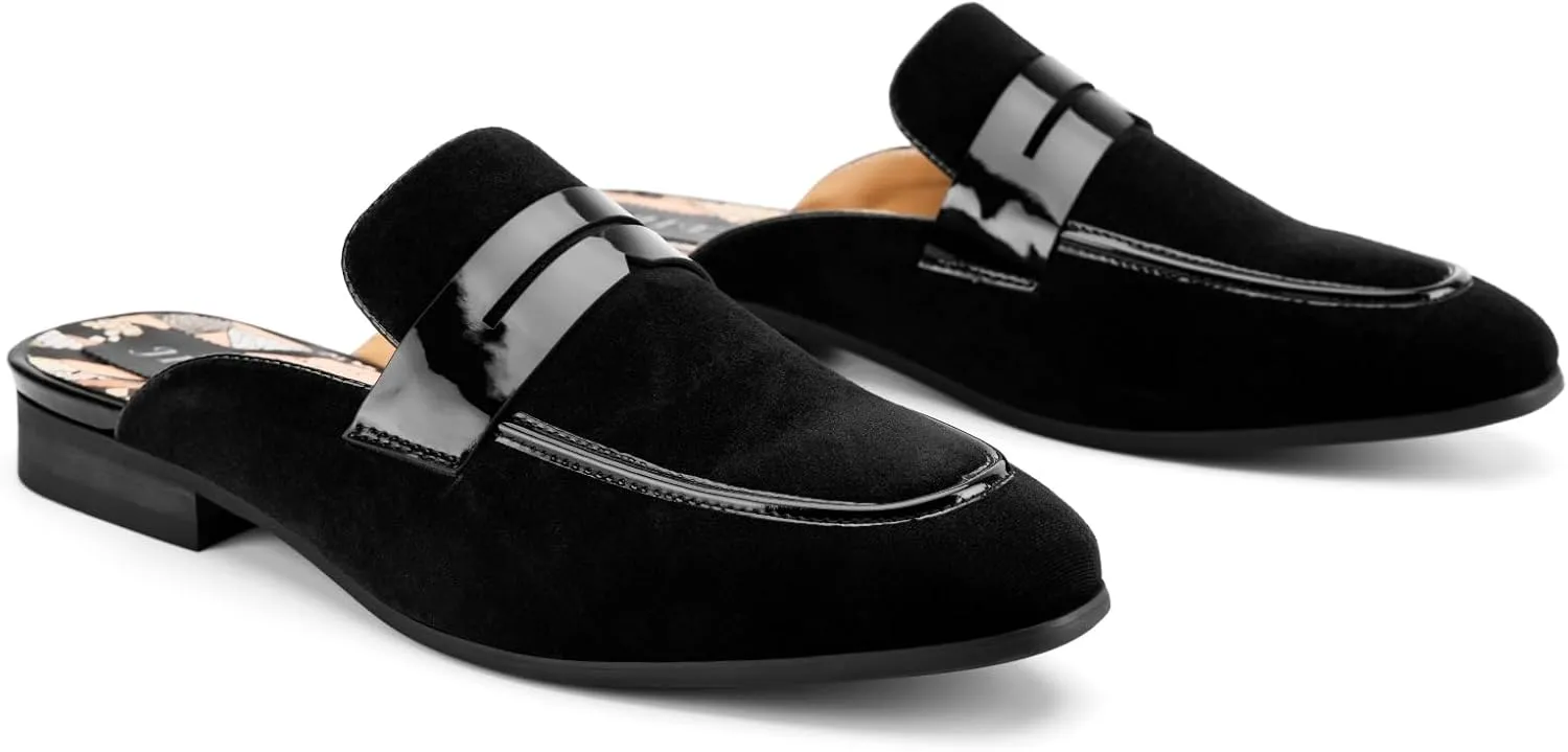 JITAI Mens Mules Velvet Slippers Slip-On Loafers for Men Casual Open Backless Sandals