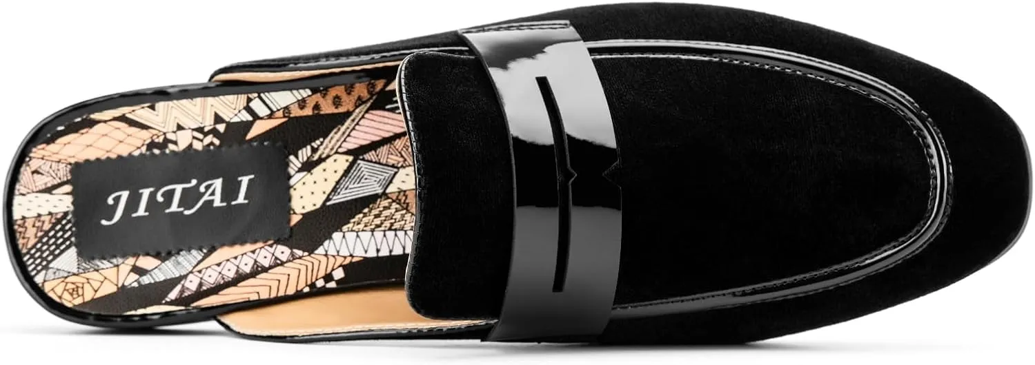 JITAI Mens Mules Velvet Slippers Slip-On Loafers for Men Casual Open Backless Sandals