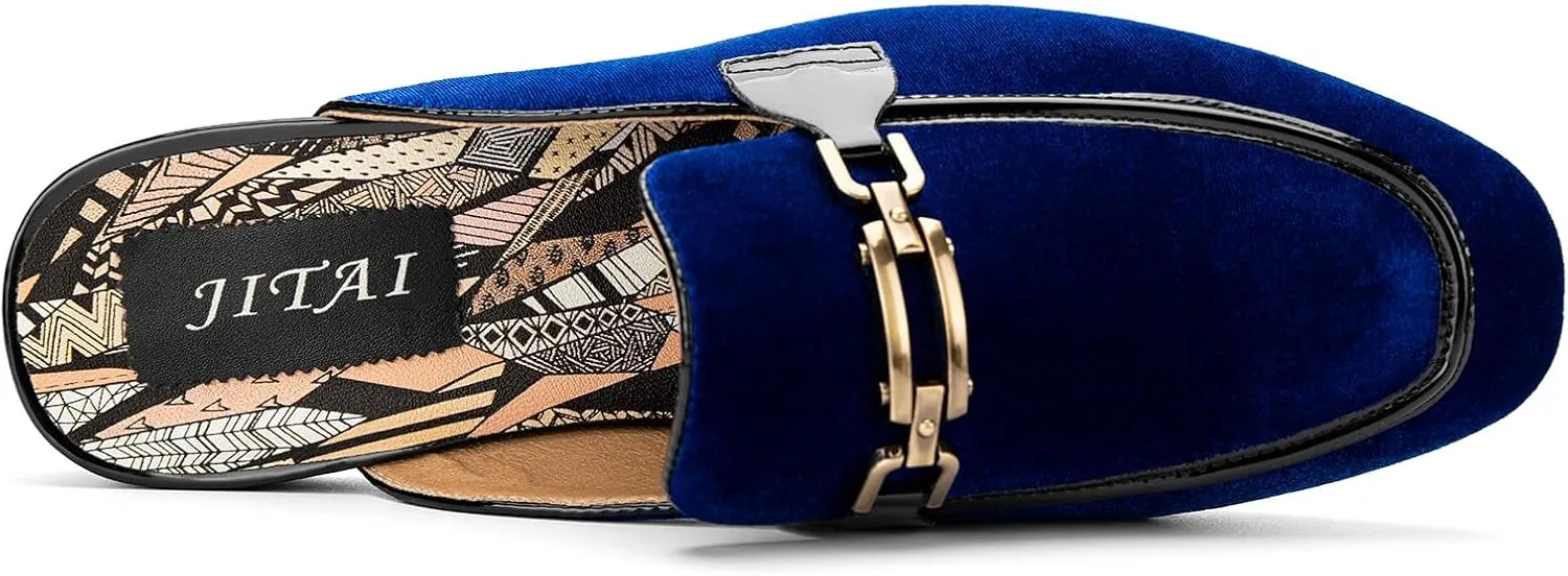 JITAI Mens Mules Velvet Slippers Slip-On Loafers for Men Casual Open Backless Sandals