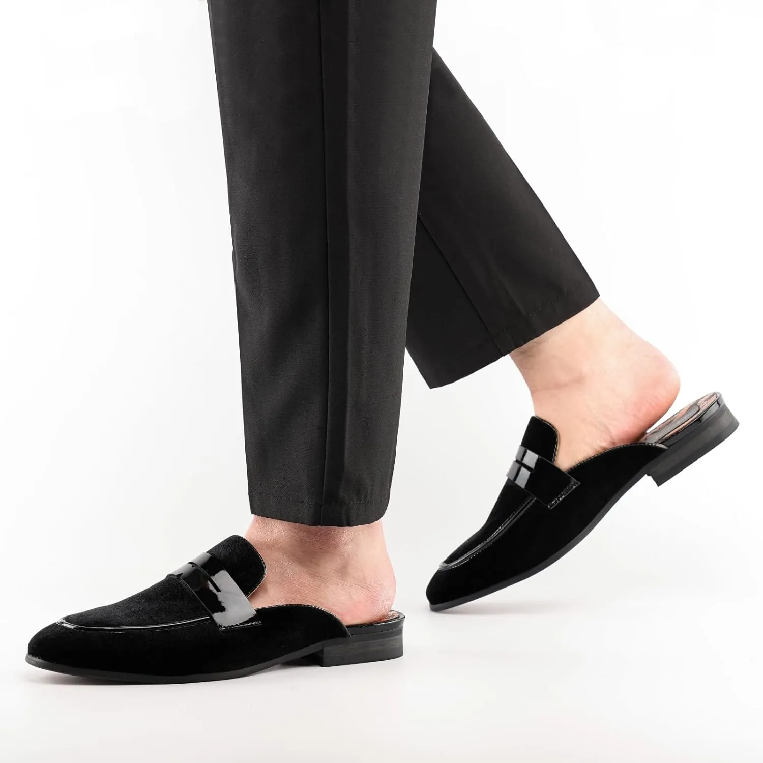 JITAI Mens Mules Velvet Slippers Slip-On Loafers for Men Casual Open Backless Sandals