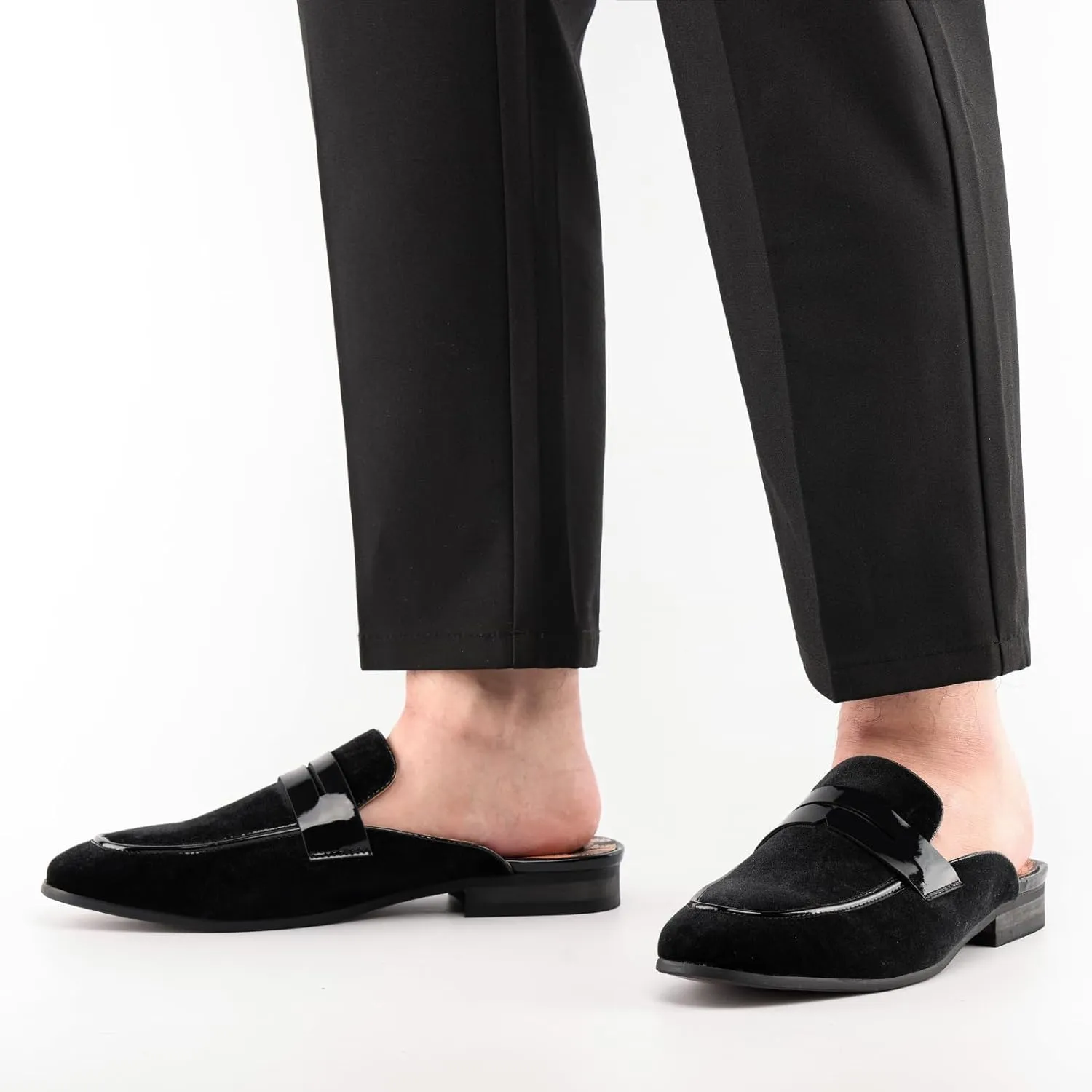 JITAI Mens Mules Velvet Slippers Slip-On Loafers for Men Casual Open Backless Sandals