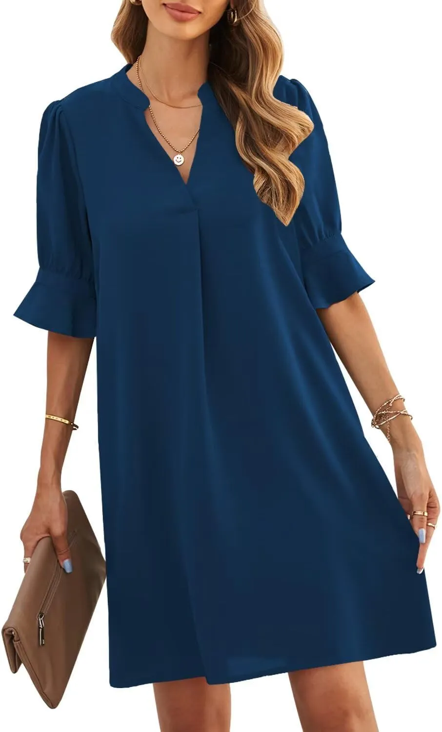 JOCAFIYE Womens Casual Dresses Short Sleeve V-Neck Dress Summer Dresses for Women 2025