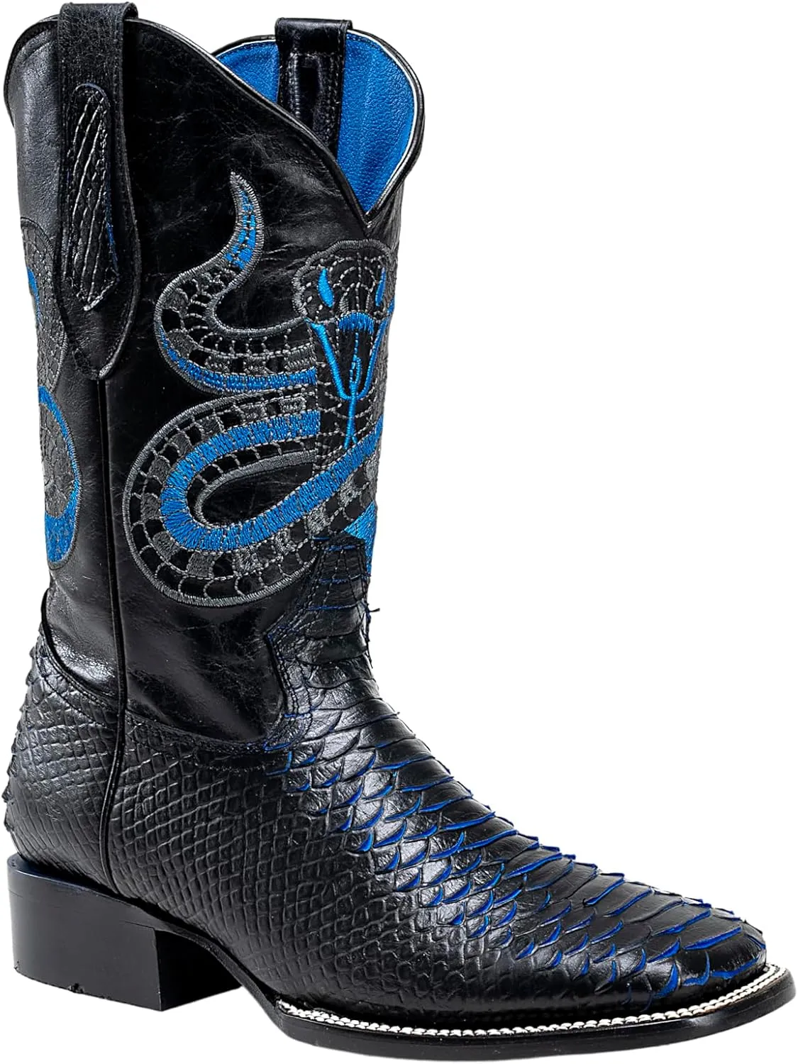 Joe Boots Exotic Python Leather Print Men's Western Boot: Square Toe Cowboy, Rodeo Boots Bi-tone