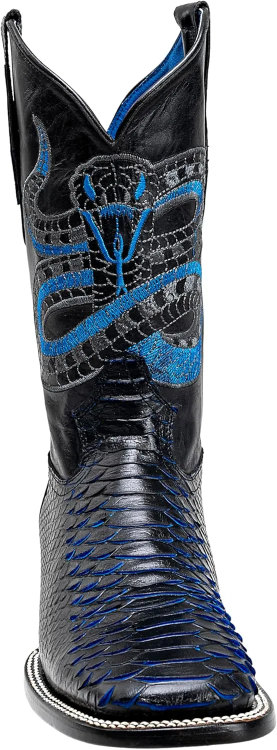 Joe Boots Exotic Python Leather Print Men's Western Boot: Square Toe Cowboy, Rodeo Boots Bi-tone