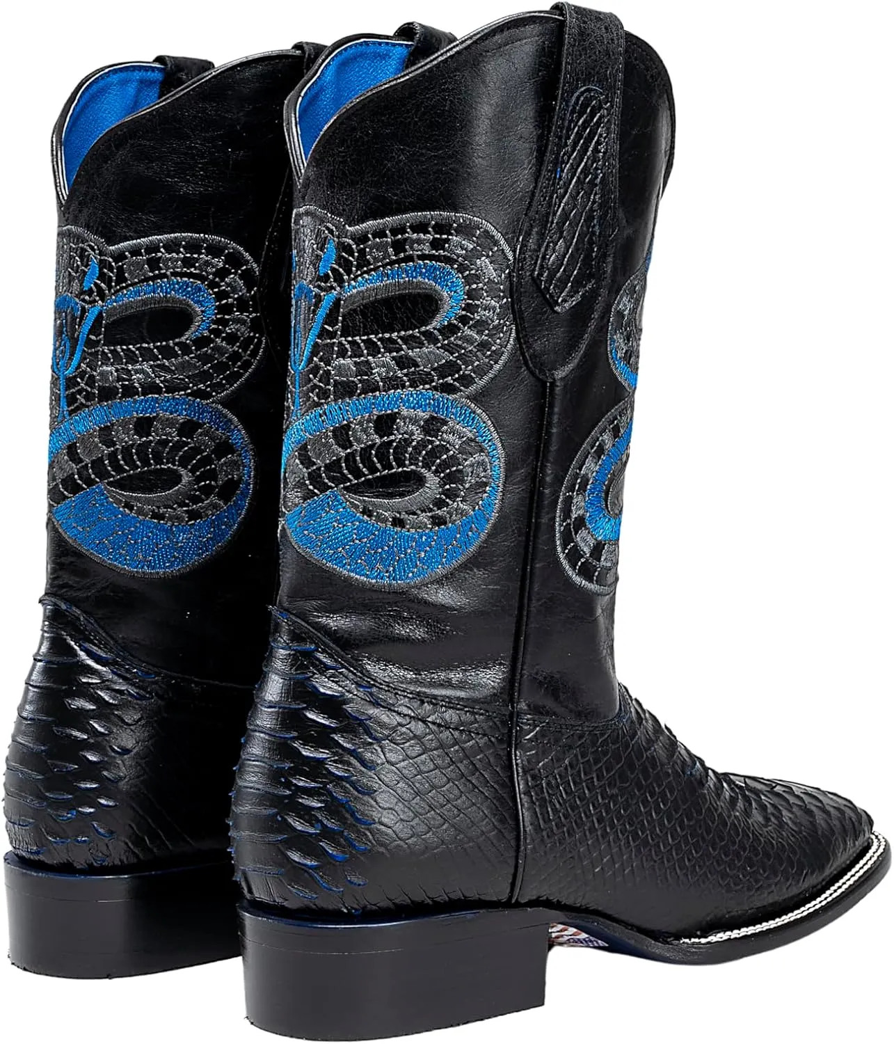 Joe Boots Exotic Python Leather Print Men's Western Boot: Square Toe Cowboy, Rodeo Boots Bi-tone