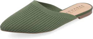 Journee Collection Flat Knit Mules for Women - Closed Pointed Toe Slip-On Shoe - Comfortable Aniee Slide Olive, Size: 8 Wide