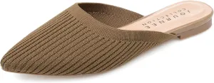 Journee Flat Knit Mules for Women - Closed Pointed Toe Slip-On Shoe - Comfortable Aniee Slide