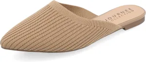 Journee Flat Knit Mules for Women - Closed Pointed Toe Slip-On Shoe - Comfortable Aniee Slide
