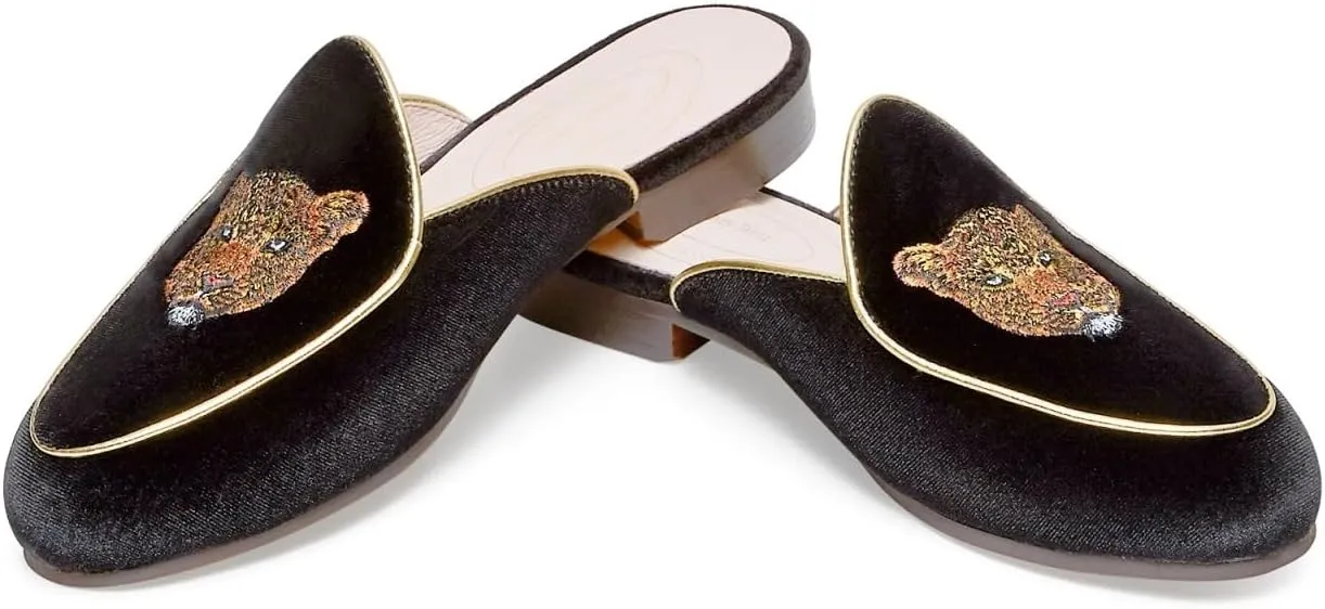 Journey West Women's Mules Flats with Embroidery Belgian Loafers Slip on Slippers for Women