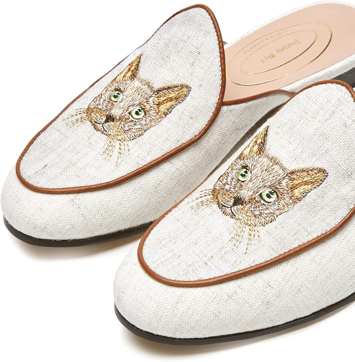 Journey West Women's Mules Flats with Embroidery Belgian Loafers Slip on Slippers for Women