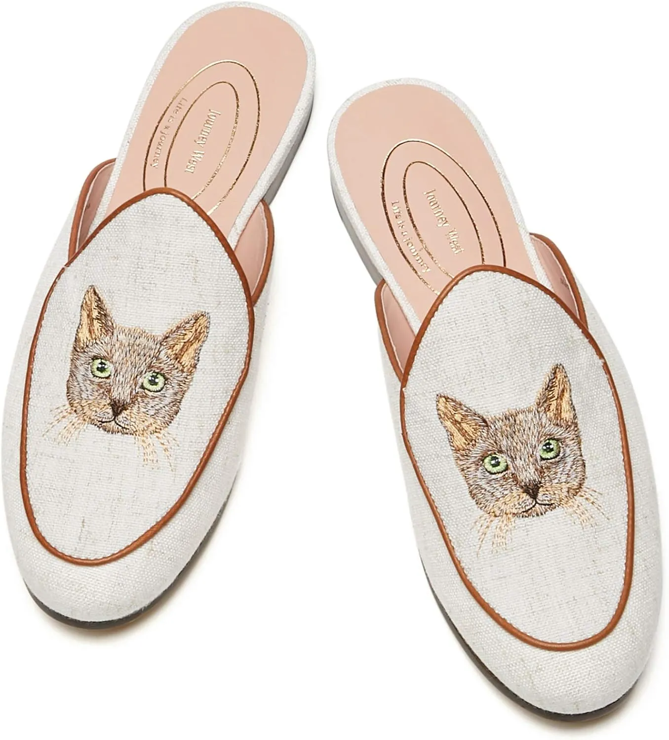 Journey West Women's Mules Flats with Embroidery Belgian Loafers Slip on Slippers for Women