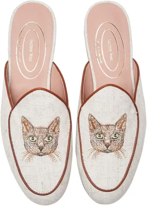 Journey West Women's Mules Flats with Embroidery Belgian Loafers Slip on Slippers for Women