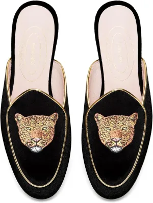 Journey West Women's Mules Flats with Embroidery Belgian Loafers Slip on Slippers for Women