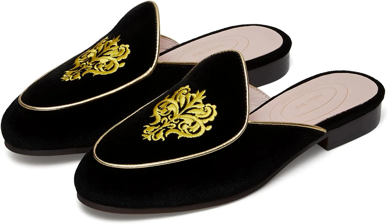 Journey West Women's Mules Flats with Embroidery Belgian Loafers Slip on Slippers for Women