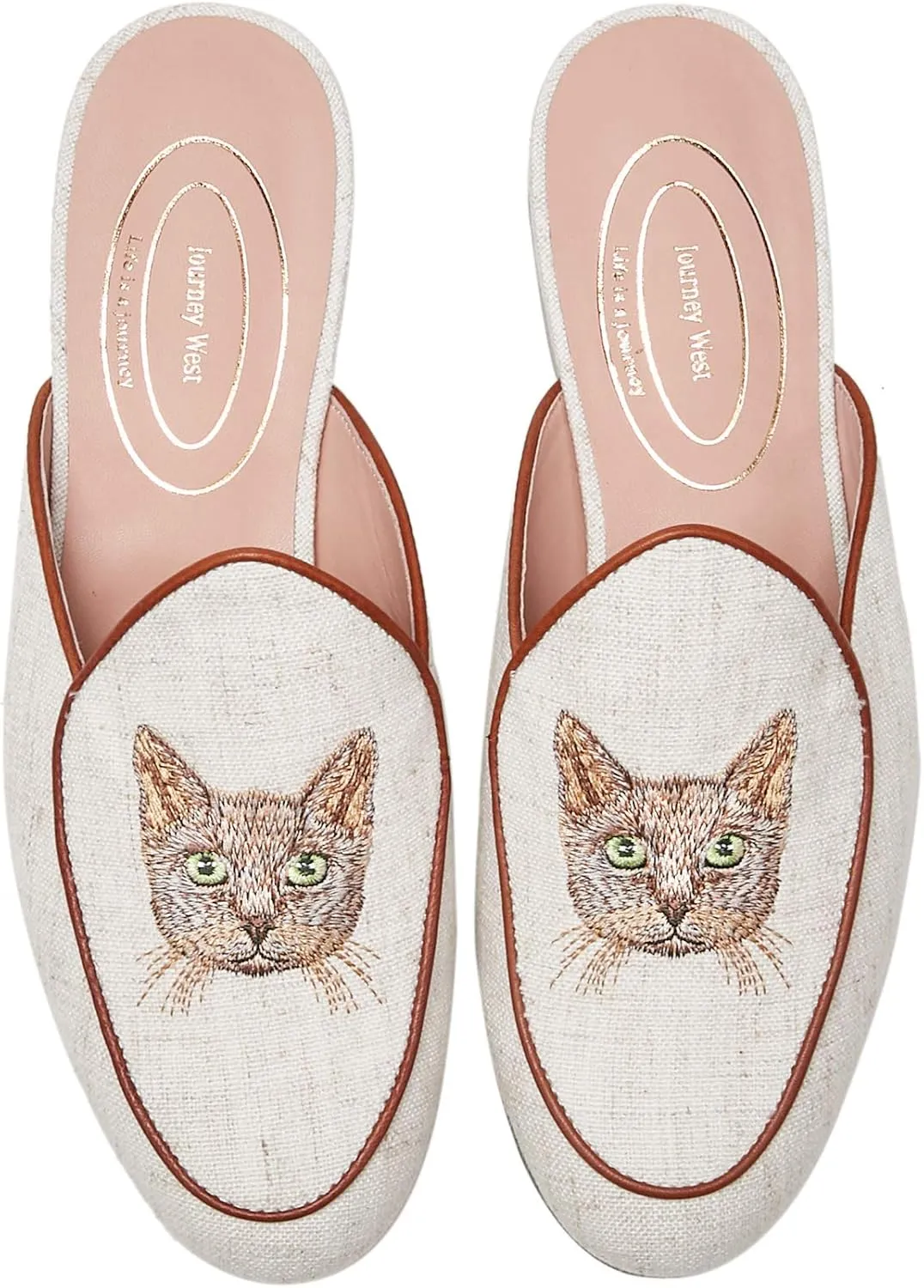 Journey West Women's Mules Flats with Embroidery Belgian Loafers Slip on Slippers for Women