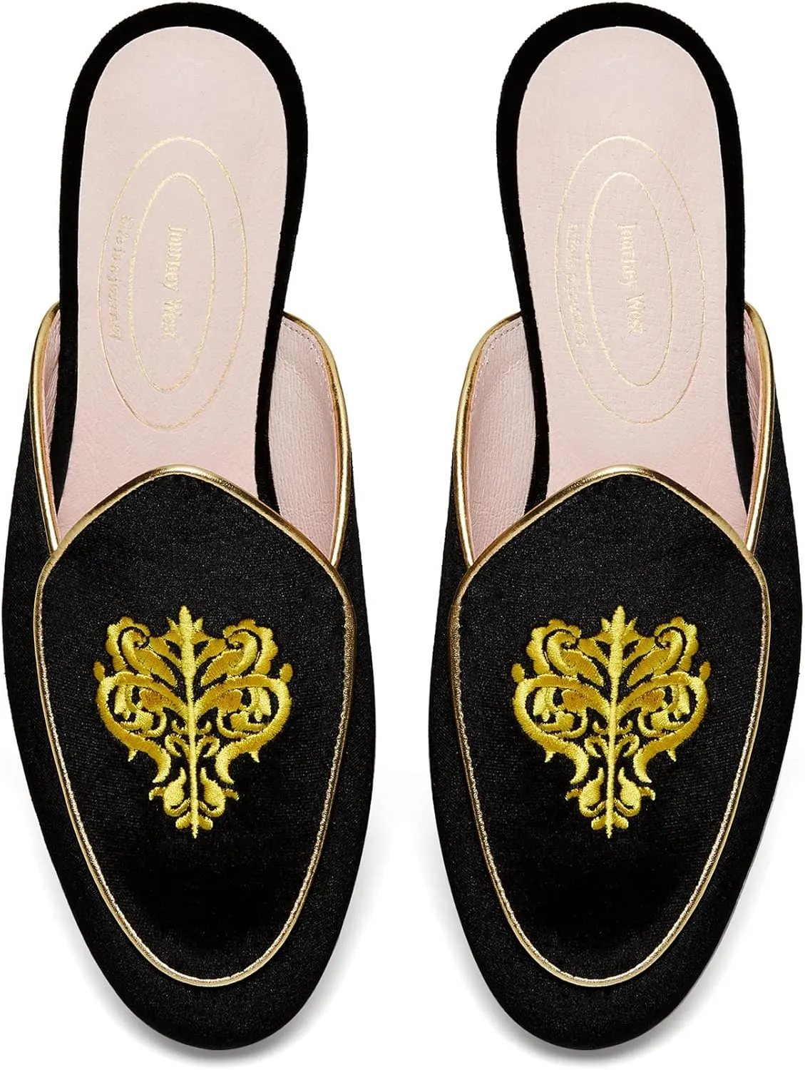 Journey West Women's Mules Flats with Embroidery Belgian Loafers Slip on Slippers for Women