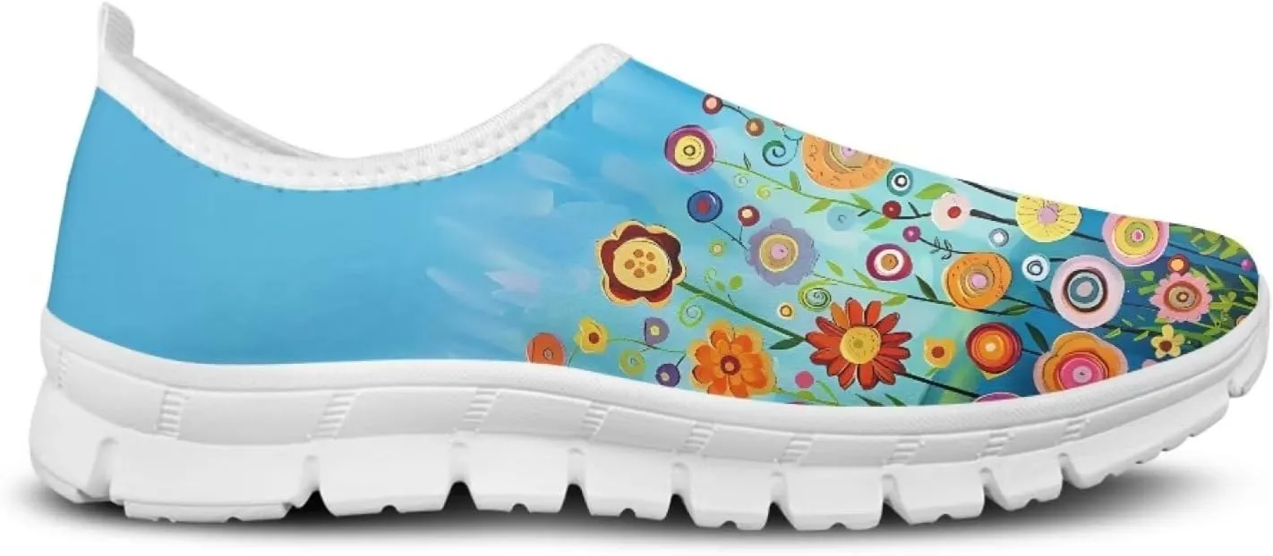JoyLamoria Women's Loafers Hippie Flower Butterfly Sneakers Fashion Lightweight Low Top Sneakers All-Day Comfort & Support
