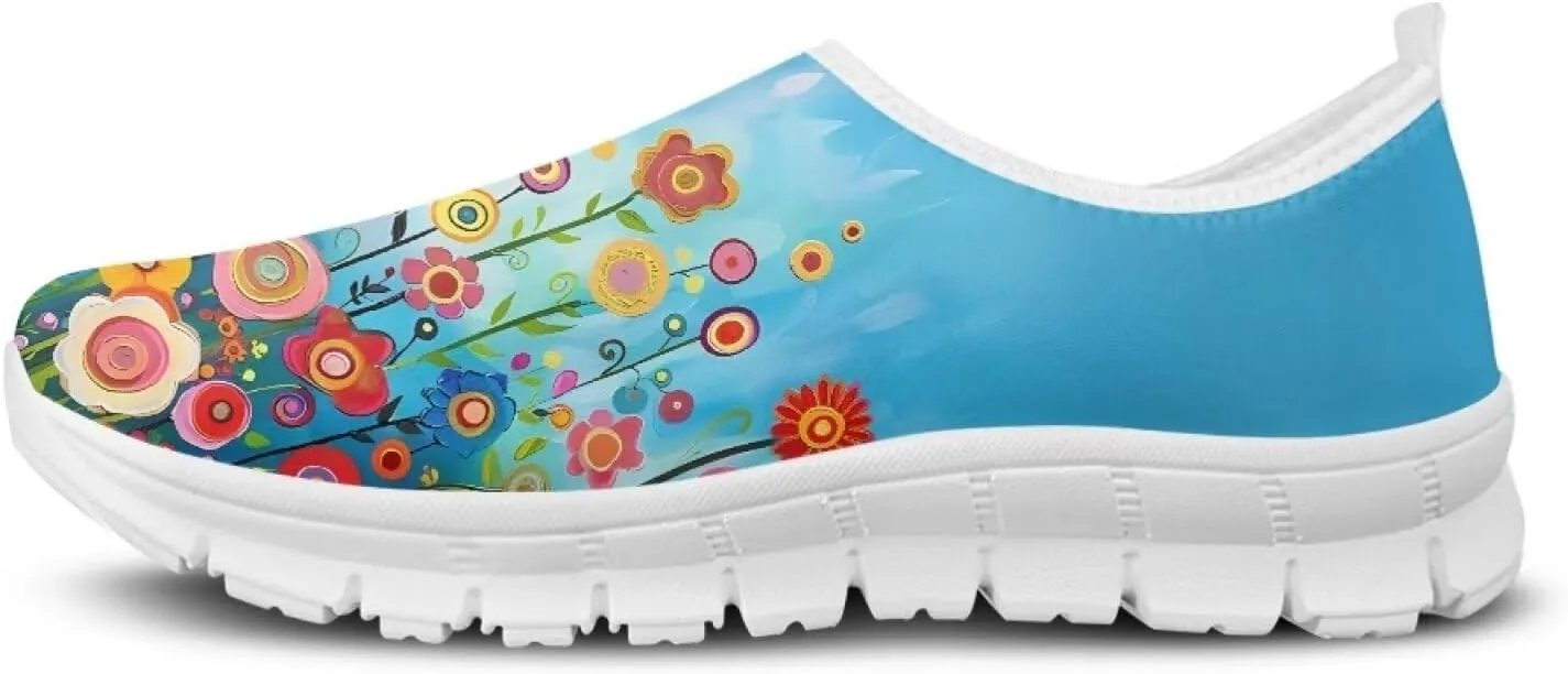 JoyLamoria Women's Loafers Hippie Flower Butterfly Sneakers Fashion Lightweight Low Top Sneakers All-Day Comfort & Support