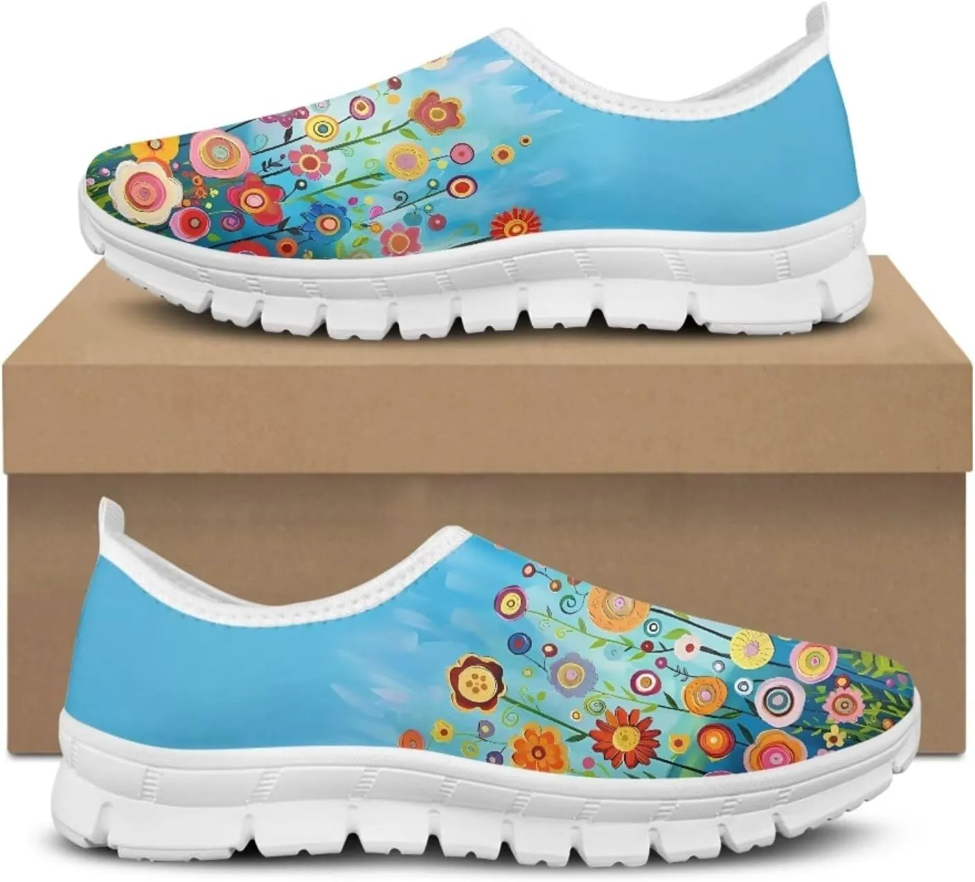 JoyLamoria Women's Loafers Hippie Flower Butterfly Sneakers Fashion Lightweight Low Top Sneakers All-Day Comfort & Support