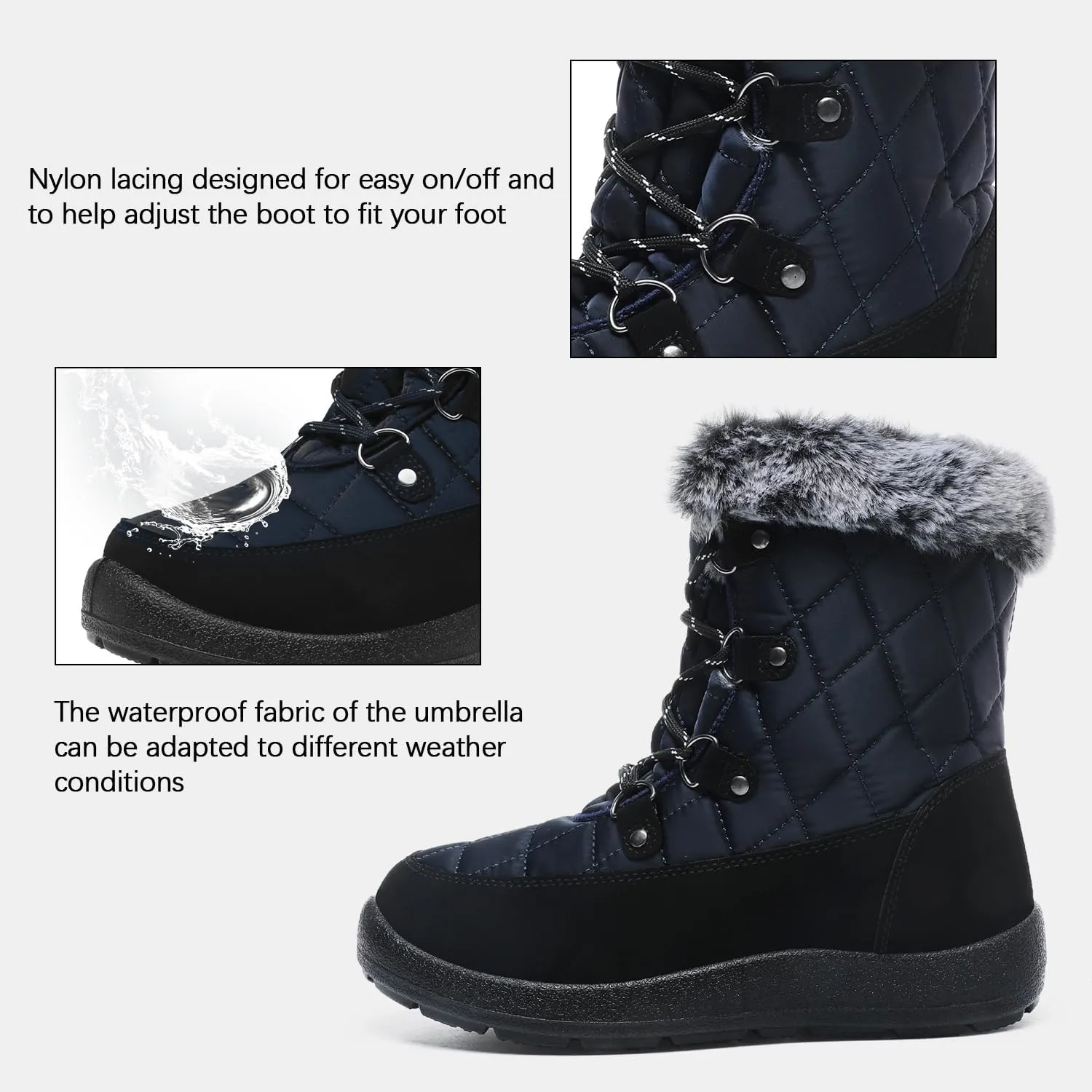 JSWEI Women's Snow Boots Warm and Comfortable Outdoor Non Slip Fur Lined Winter Boots Anti Cold Zipper Snow Boot