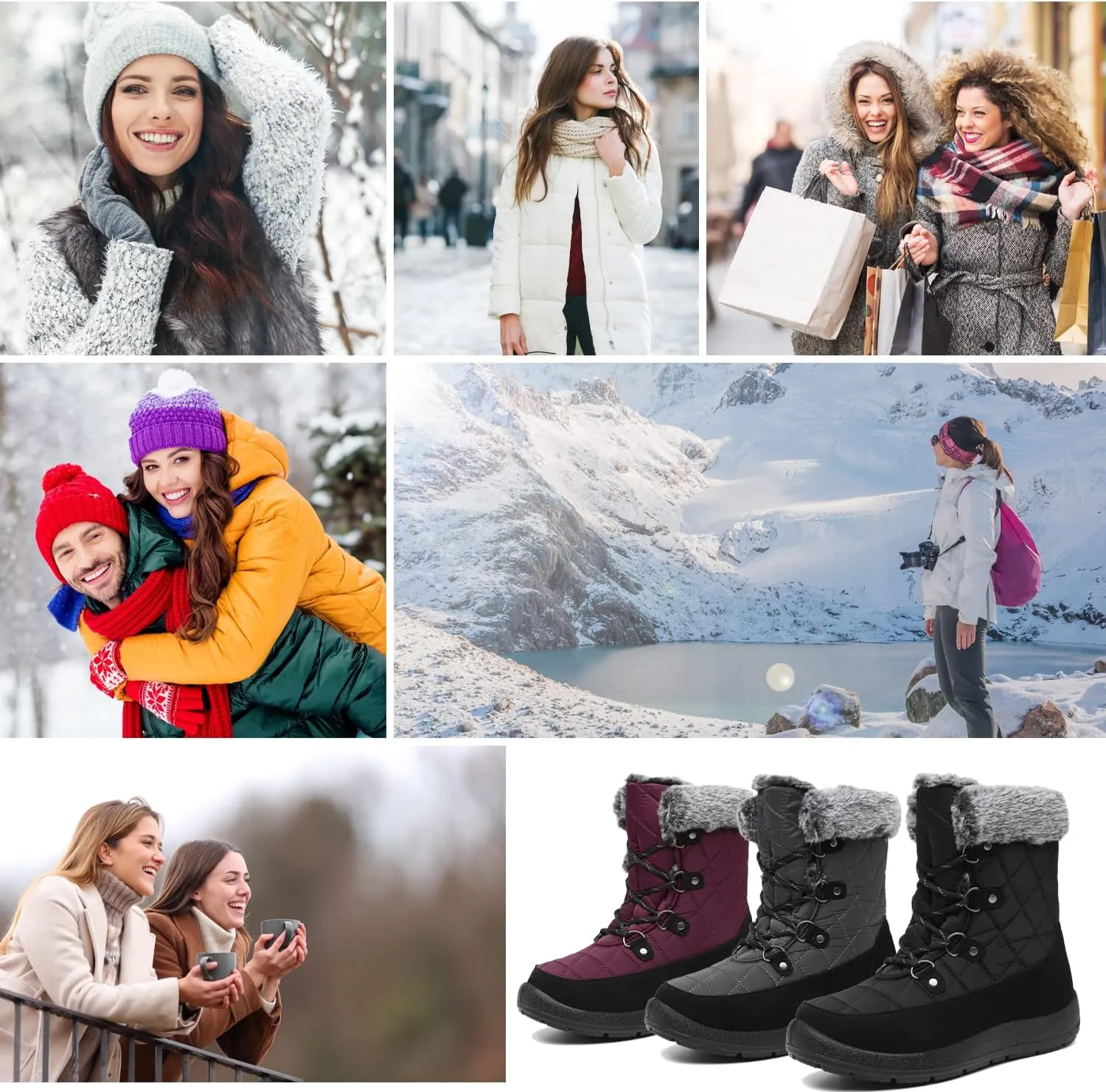 JSWEI Women's Snow Boots Warm and Comfortable Outdoor Non Slip Fur Lined Winter Boots Anti Cold Zipper Snow Boot