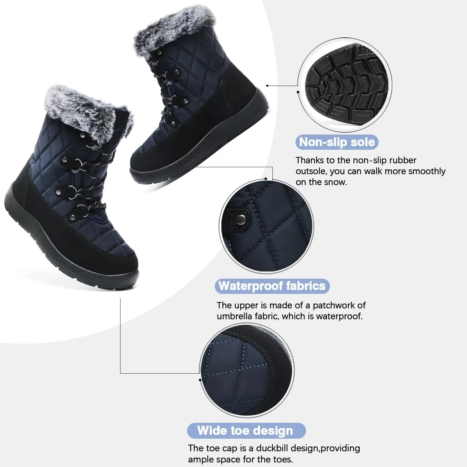 JSWEI Women's Snow Boots Warm and Comfortable Outdoor Non Slip Fur Lined Winter Boots Anti Cold Zipper Snow Boot