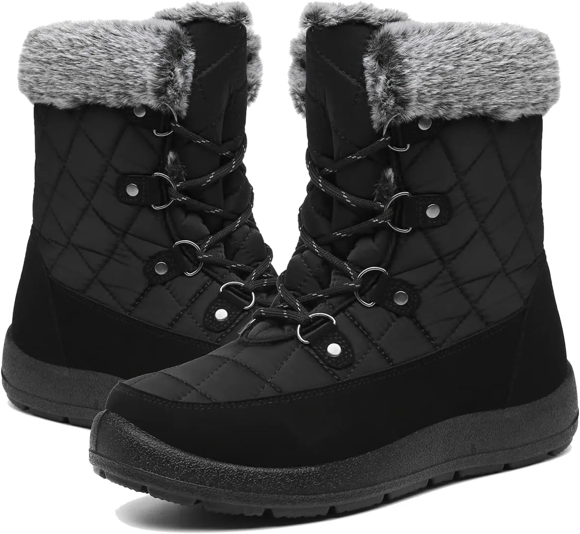 JSWEI Women's Snow Boots Warm and Comfortable Outdoor Non Slip Fur Lined Winter Boots Anti Cold Zipper Snow Boot