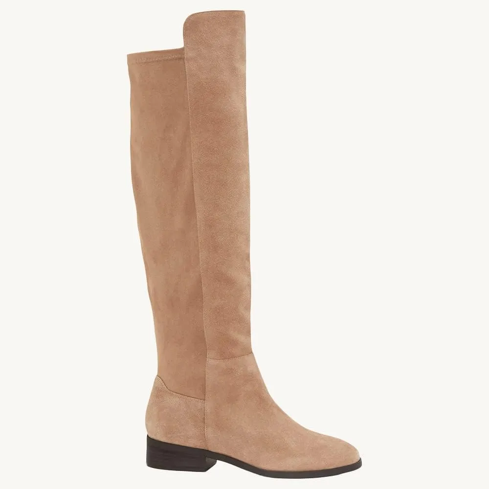 Juliet Holy Womens Knee High Boots Round Toe Chunky Block Heels Suede Fashion Winter Booties