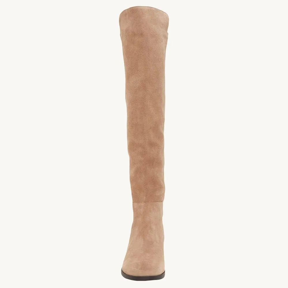 Juliet Holy Womens Knee High Boots Round Toe Chunky Block Heels Suede Fashion Winter Booties