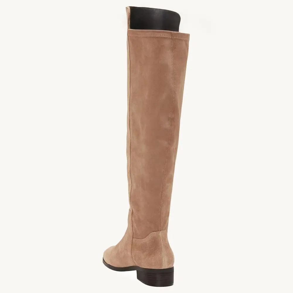 Juliet Holy Womens Knee High Boots Round Toe Chunky Block Heels Suede Fashion Winter Booties