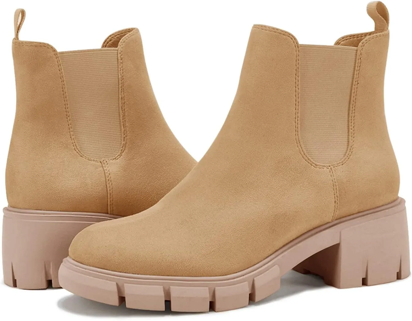 Juliet Holy Womens Lug Sole Platform Ankle Booties Chelsea Slip on Chunky Block Heel Leather Combat Boots