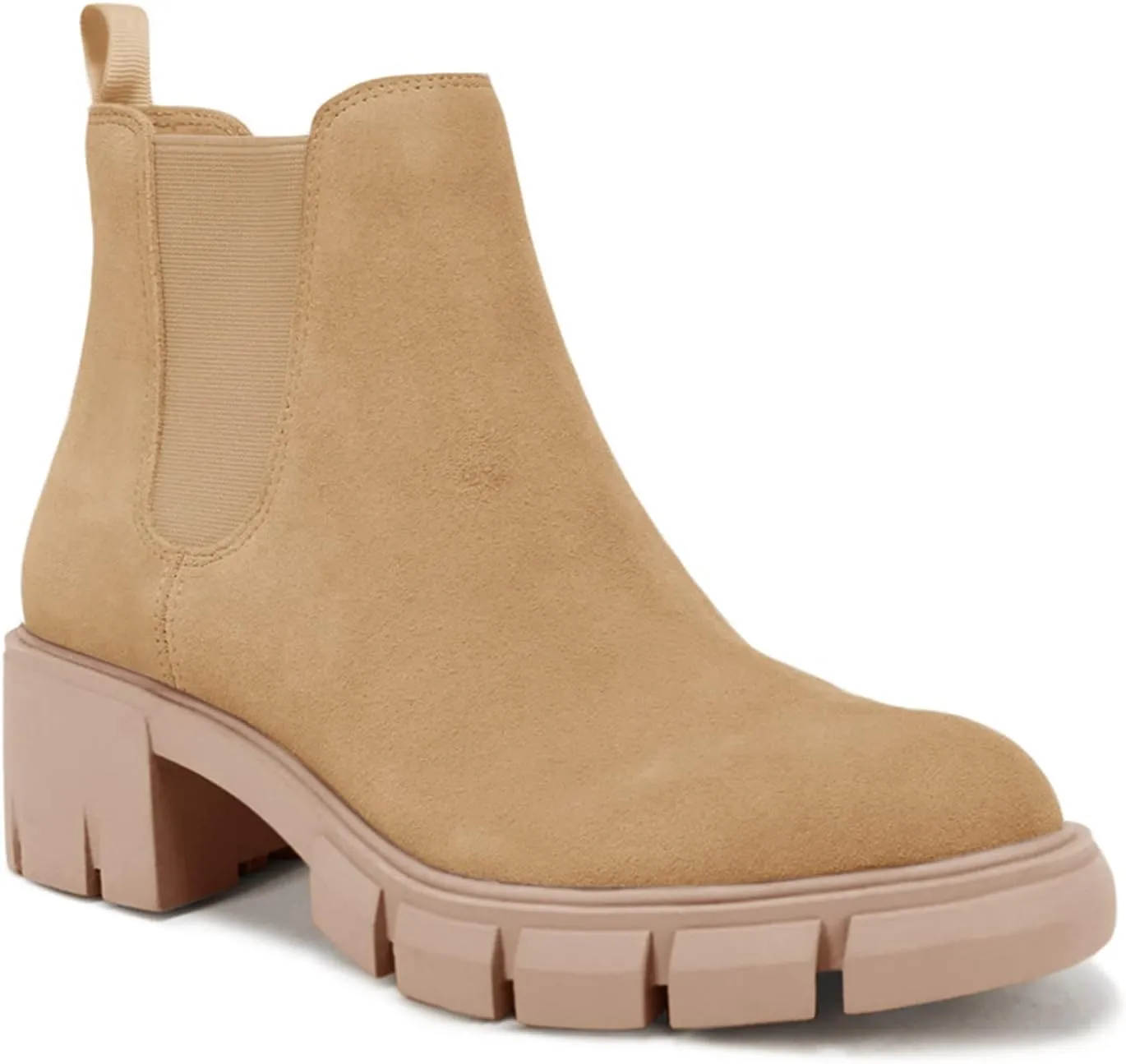 Juliet Holy Womens Lug Sole Platform Ankle Booties Chelsea Slip on Chunky Block Heel Leather Combat Boots