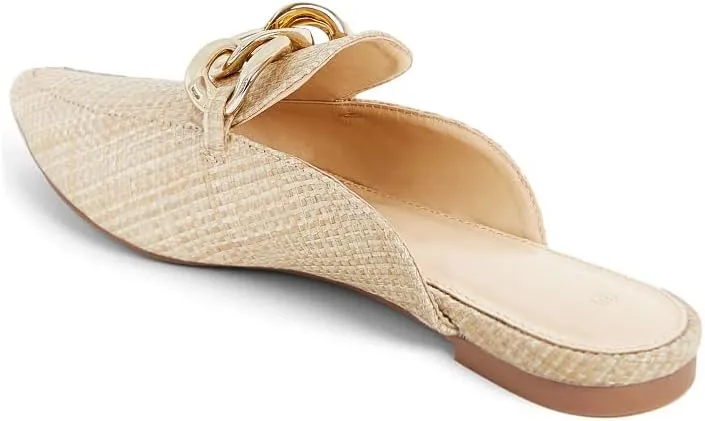Juliet Holy Womens Mules Flats Pointed Toe Backless Loafers Slip on Metal Chain Slides