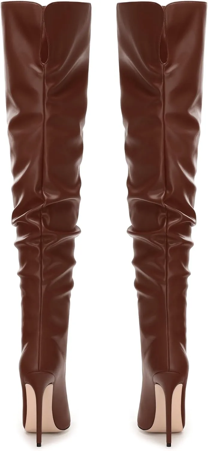 JUSTDANNI Women's Thigh High Boots for Women Thick Thighs Over Knee Boots with Stiletto High Heels Pointed Toe Comfortable Pull On Above The Knee Boots Party Wedding Shopping Thigh High Heels