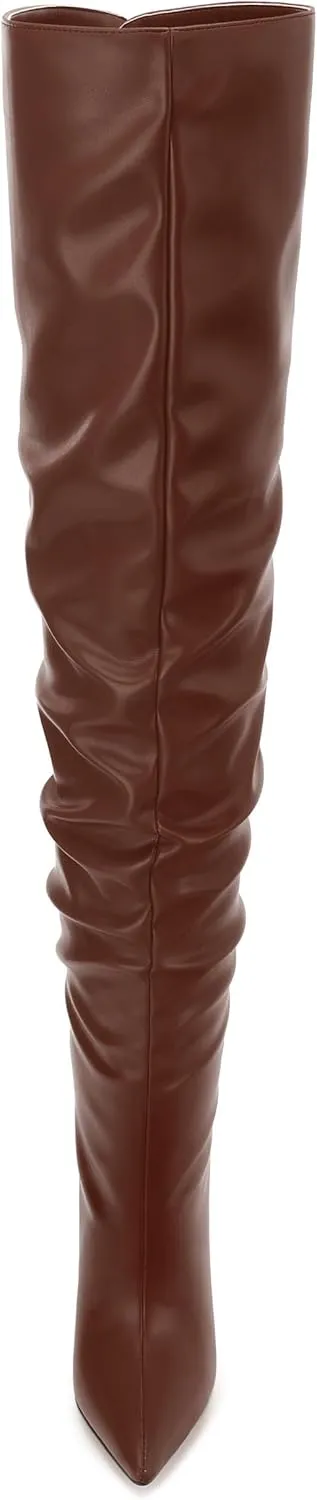 JUSTDANNI Women's Thigh High Boots for Women Thick Thighs Over Knee Boots with Stiletto High Heels Pointed Toe Comfortable Pull On Above The Knee Boots Party Wedding Shopping Thigh High Heels