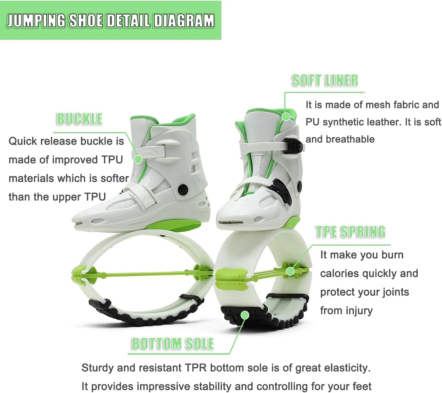 Kangaroo Jump Shoes Fitness Bouncing Shoes with Detachable Socks, Adjustable Elastic Men's and Women's Jump Boots