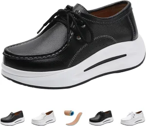 Keilinia Women's Lightweight Platform Leather Casual Shoes,Comfort Breathable Non-Slip Stretch Cushion Walking Fashion Sneakers