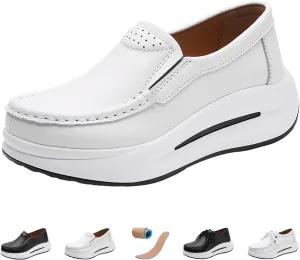 Keilinia Women's Lightweight Platform Leather Casual Shoes,Comfort Breathable Non-Slip Stretch Cushion Walking Fashion Sneakers